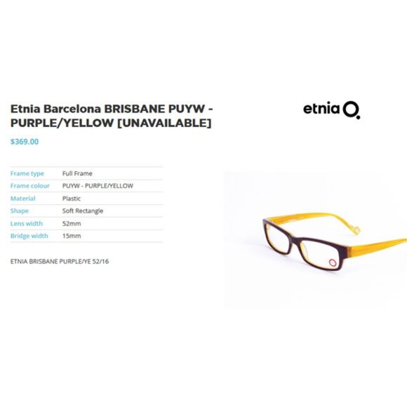 Etnia Barcelona BRISBANE Glasses FRAMES ONLY Rectangle PLUM YELLOW 53-16-140 - Picture 2 of 10